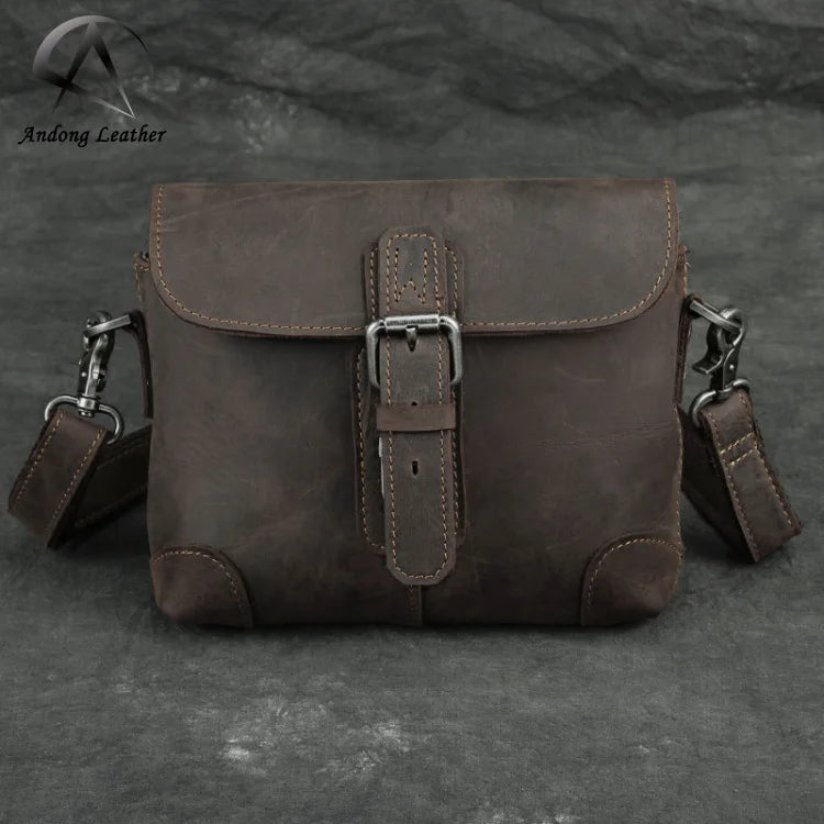 Andong Retro Crazy Horse Leather Men Casual Messenger Sling Bag Genuine Cowhide Shoulder Bags Waist Pack