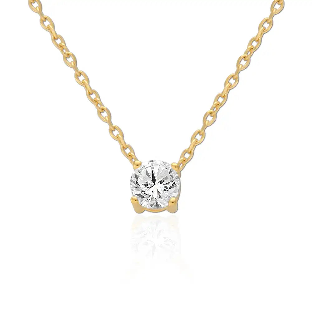 Simple Jewelry Classic 18K Gold Plated 925 Sterling Silver 8mm 8A CZ Solitaire Pendant Necklace with Cable Chain