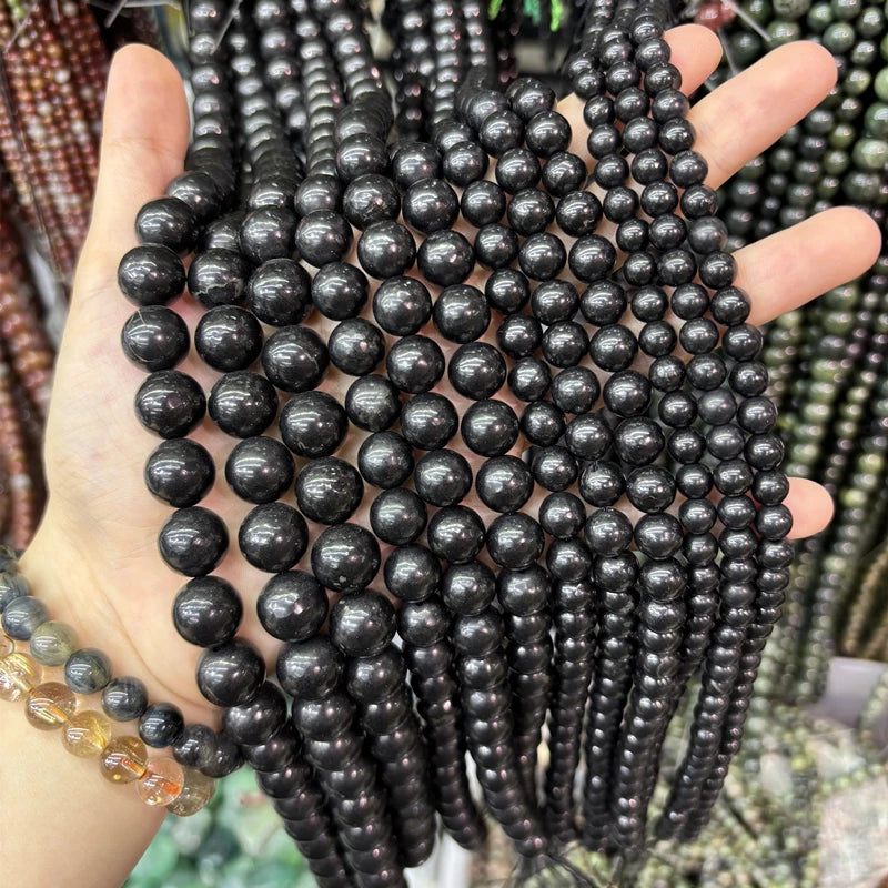 Top Quality Natural Russian Shungite Round Stone Beads for Jewelry Making Healing Crystals Loose Gemstone Beads