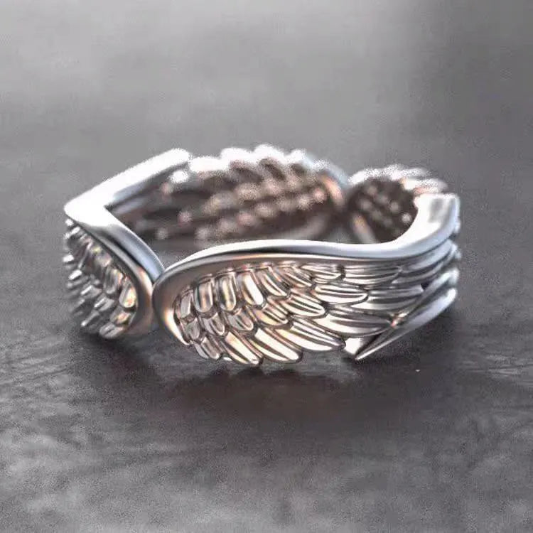 Gothic Vintage Black Thai Silver Feather Ring Women Men Jewelry Couple Rings Fashion Hand Carved Adjustable 3D Angel Wings Rings