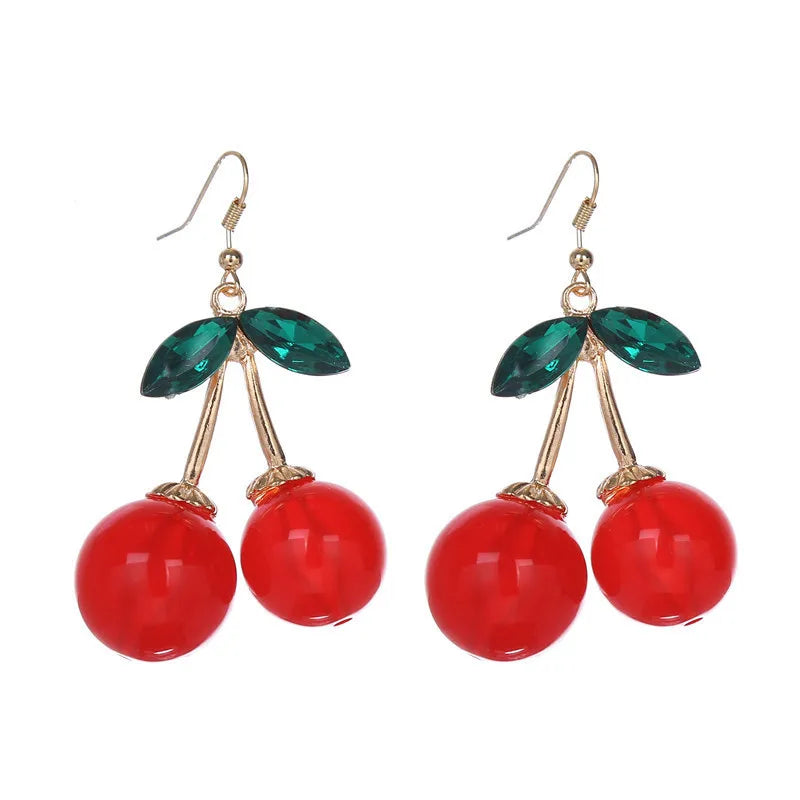 Fashion Cute Red Resin Cherry Fruit Earring Jewelry for Women