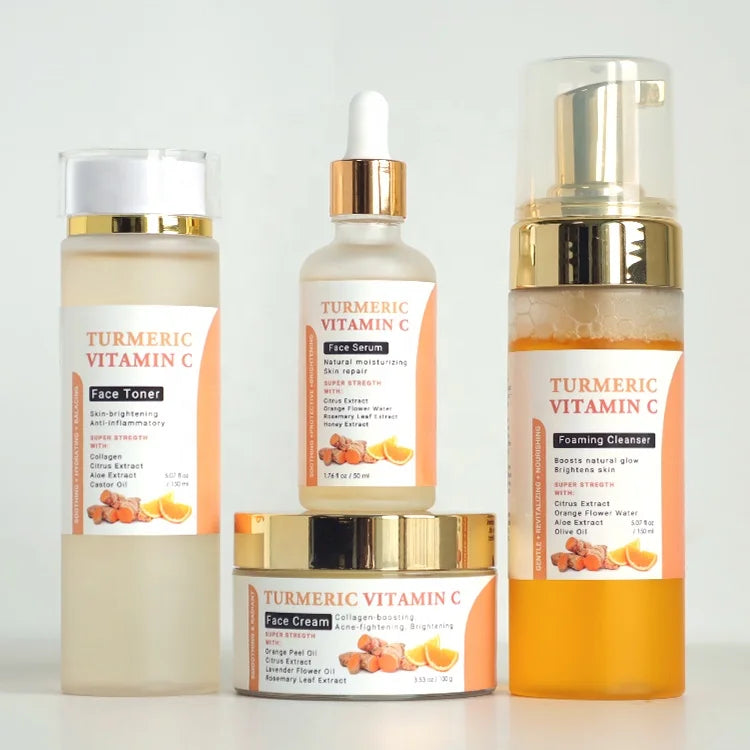 Privated Label Whitening Lightening Face Cream Toner Serum Facial Cleanser Face Care Turmeric Vitamin c Skin Care Set for Face