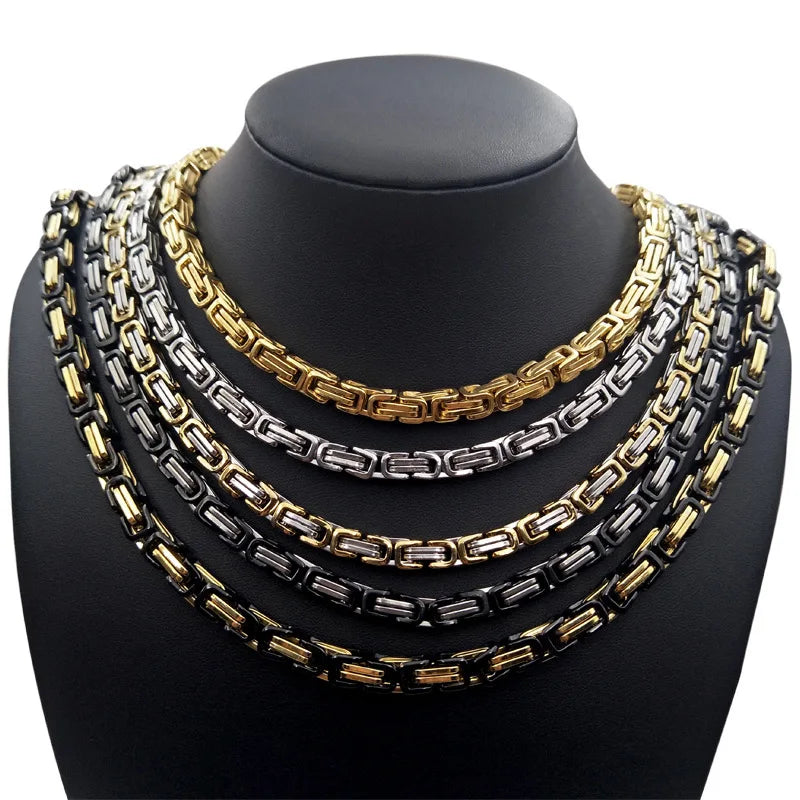 New Trend Stainless Steelel Necklace Byzantine Chain Men Jewelry 18K Gold Plated Chain Necklace Emperor Chain