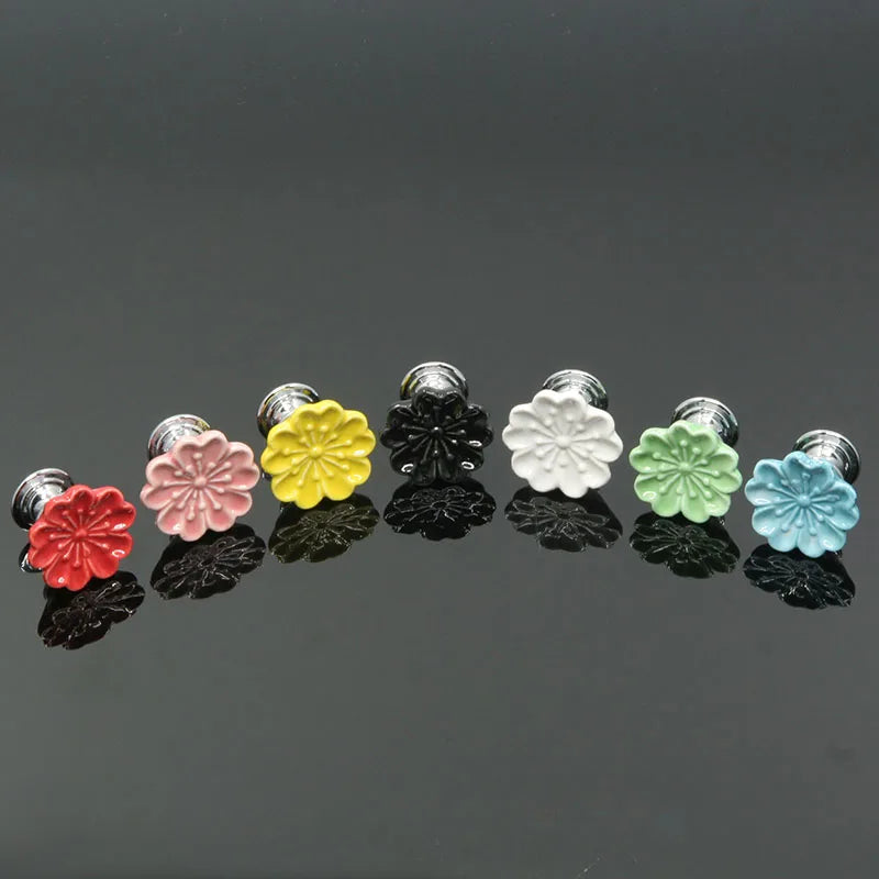 Orchid Ceramic Handles Drawer Knobs Kitchen Cupboard Door Handles for Kids Room Cabinet with Screws Furniture Handle