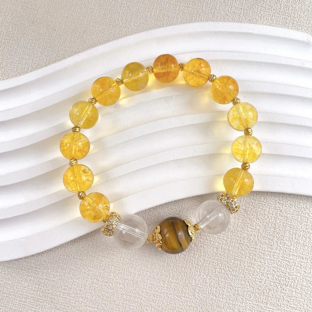 Fortune Yellow Hair Crystal Bracelet Topaz Titanium Crystal Feng Shui Style Jewelry Gift Natural Crystal