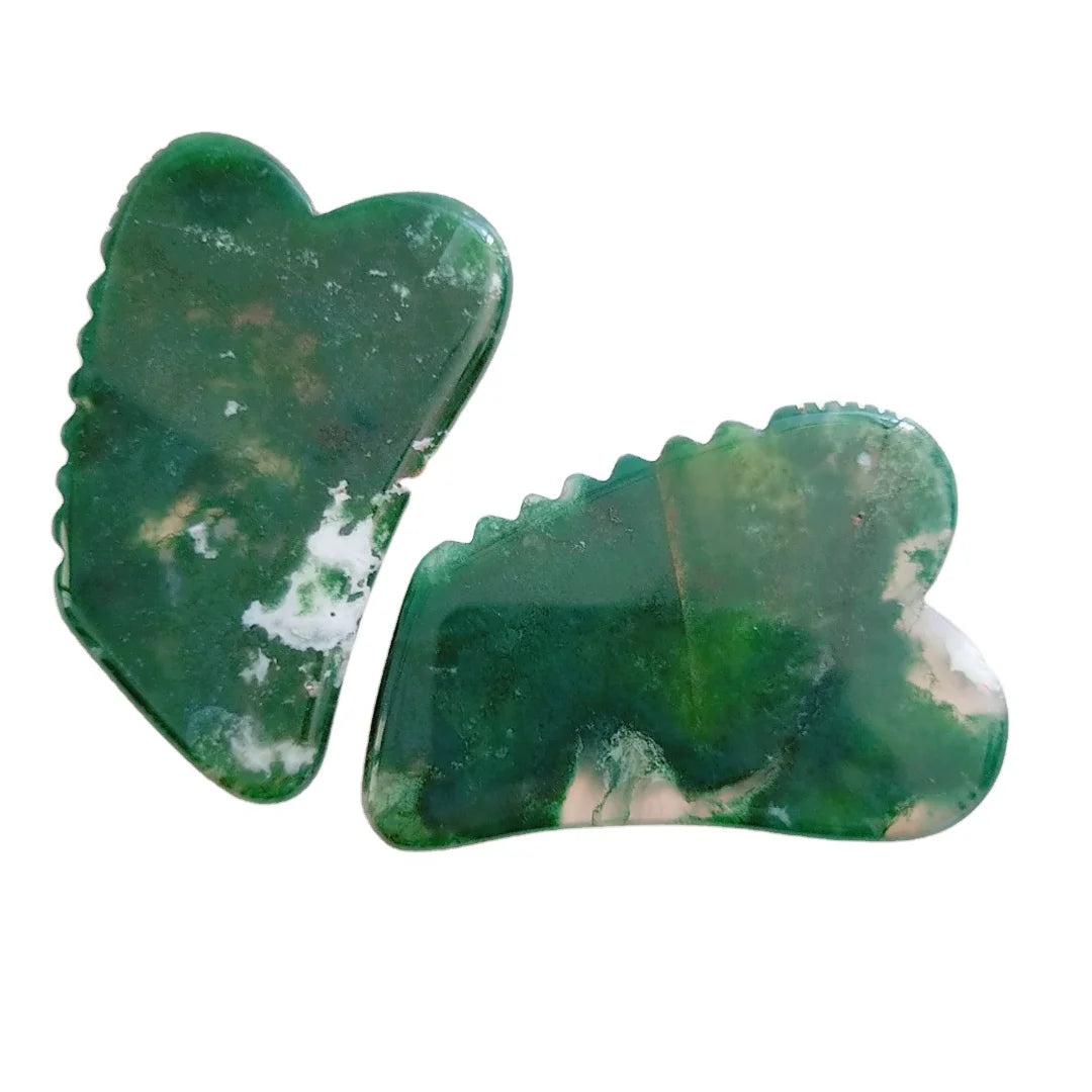 Huiying Factory Directly Sell Natural Moss Agate Gua Sha Jagged square Shape Massage Tool Guasha