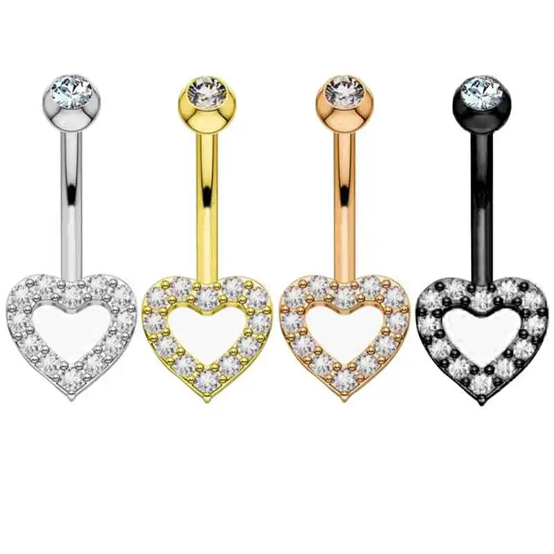 Cute Heart Stainless Steel Belly Button Ring Navel Piercing Jewelry with Bunny and Kitty Cartoon Design
