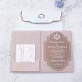 Custom Velvet Handmade Pocketfold Hardcover Wedding Invitations with Gold Foil and Clear Acrylic Customizable Shape & Pattern