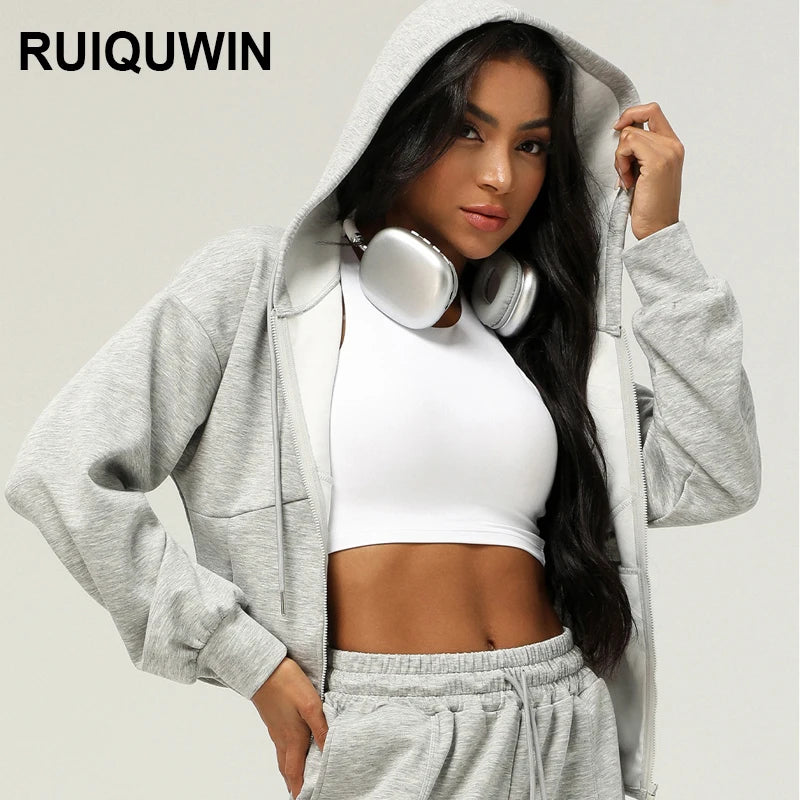 RUIQUWIN Women Athletic Sport Shirts Yoga Long Sleeve Fitness Yoga Crop Tops Hoodies Gym Workout Sweatshirts