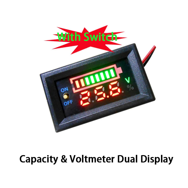 2S 3S 4S Lithium Battery 12V 24V 48V Lead Acid Battery Capacity Indicator Digital Voltmeter Charge Level Tester Dual Display