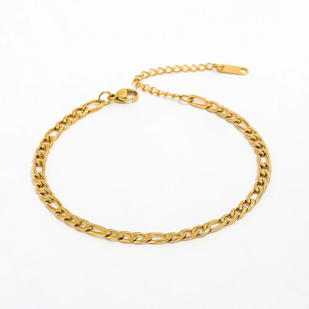 Fenny 18K PVD Gold Plated Wholesale Waterproof Minimalist Basic Figaro Chain Design Stainless Steel Anklet Trendy for Women