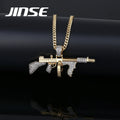 JINSE Gold Plated Gun Hip Hop Necklace Pendant a AA Cubic Zirconia Men Pendants Jewelry