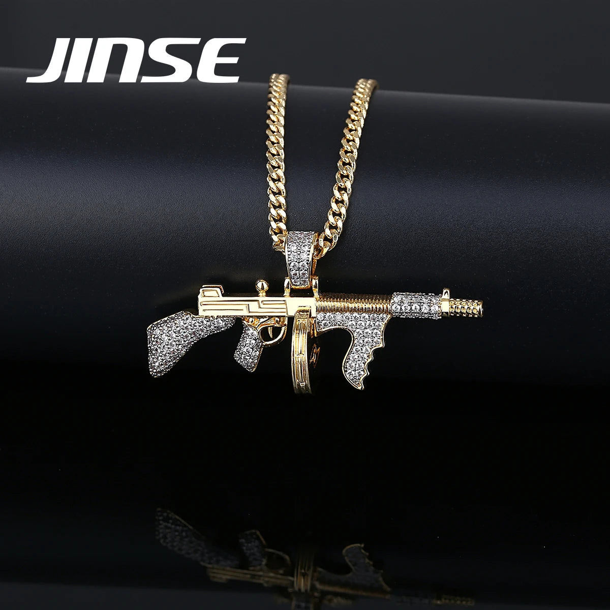 JINSE Gold Plated Gun Hip Hop Necklace Pendant a AA Cubic Zirconia Men Pendants Jewelry