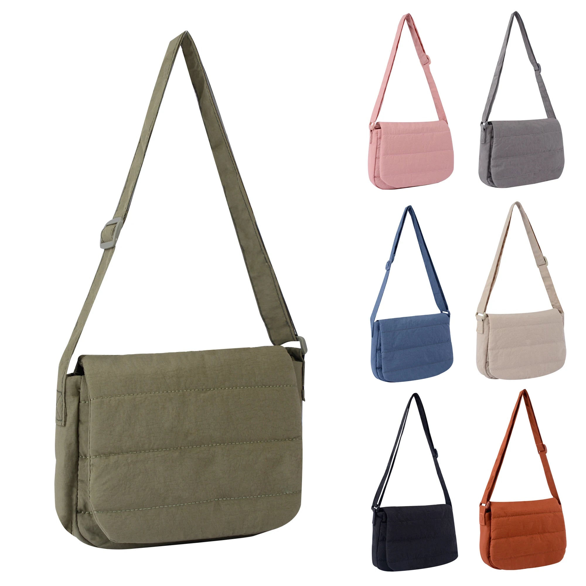 Lightweight Soft Down Puffer Square Sling Shoulder Bag Unisex Small Nylon  Quilted  Padded Puffy Messenger Crossbody Bag