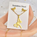 SC Wholesale 18K Gold Plated Stainless Steel Crown Dragonfly Flower Bird Star Heart Pendant Necklace Stud Earrings Set for Women