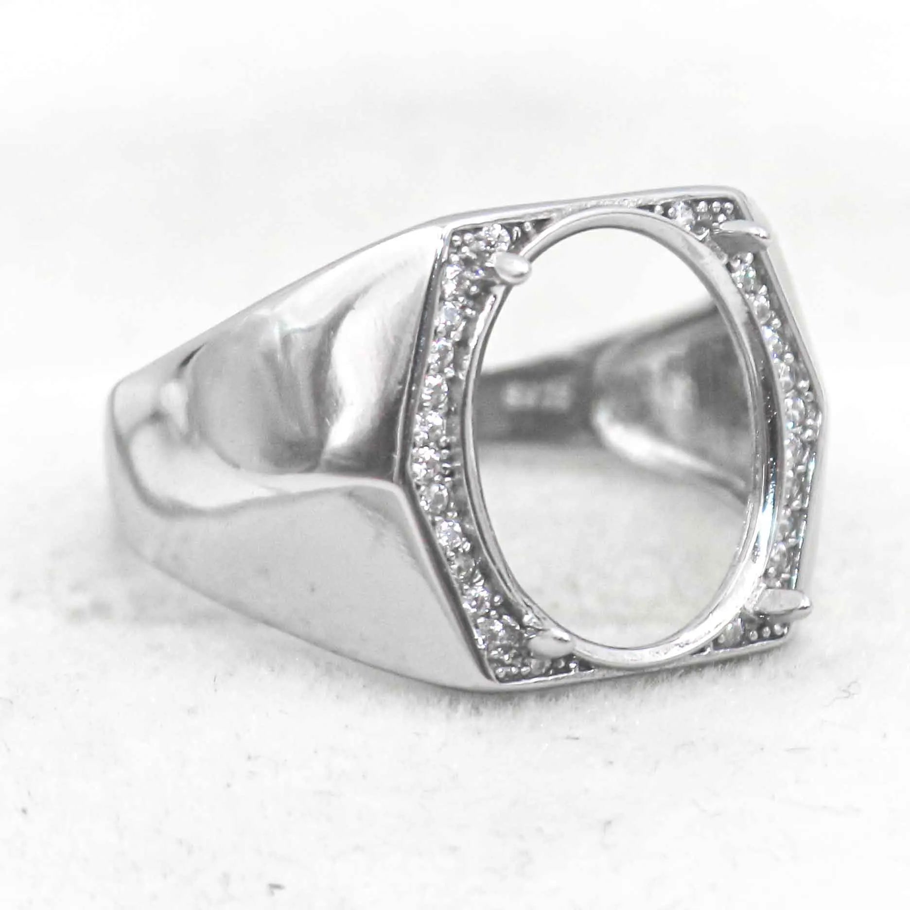 Sterling Silver 12*15mm Semi Mount Men's Ring Frame Empty Blank Claw Setting S925 Base Holder Without Center Stone for DIY Inlay