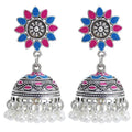 Vintage Indian Jhumka Earrings for Women Silver Colorful Flower Bells Tassel Earring Party Jewelry Gift