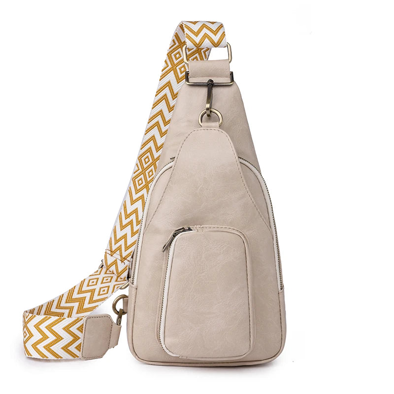 Small Sling Bag for Women Vegan Soft Leather Fanny Pack Crossbody Bags for Ladies Chest Bag with Guitar Strap