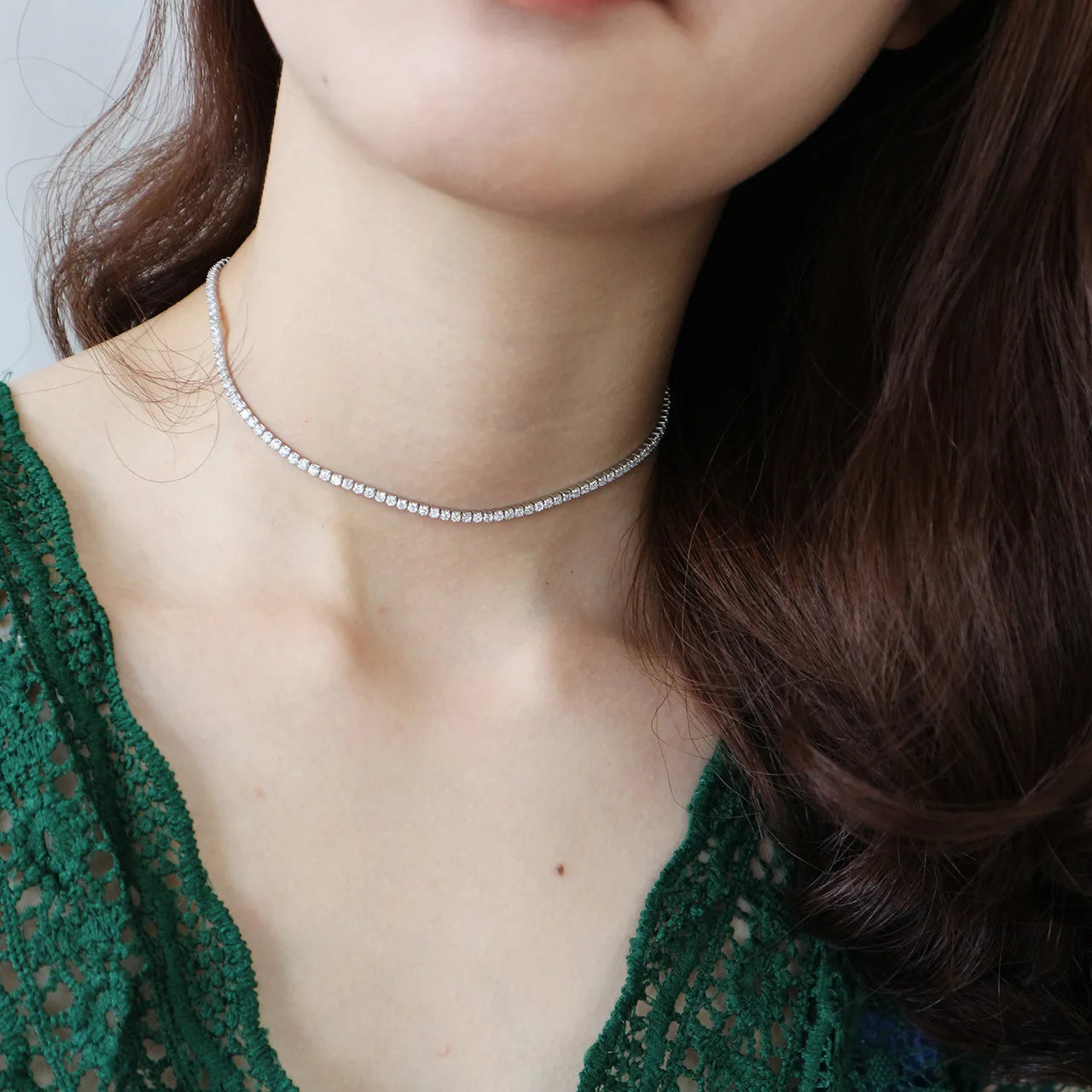 Fashion Tennis Chain Women Jewelry 925 Sterling Silver Chokers Necklaces