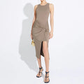 Summer Sexy & Club Ladies Slim Knit Sleeveless Mini Dress with Bow Asymmetrical Silhouette Breathable Spandex/Cotton Fabric ODM