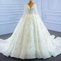 Jancember RSM67260 White Lace Elegant Long Sleeve Wedding Dress Bridal Gowns