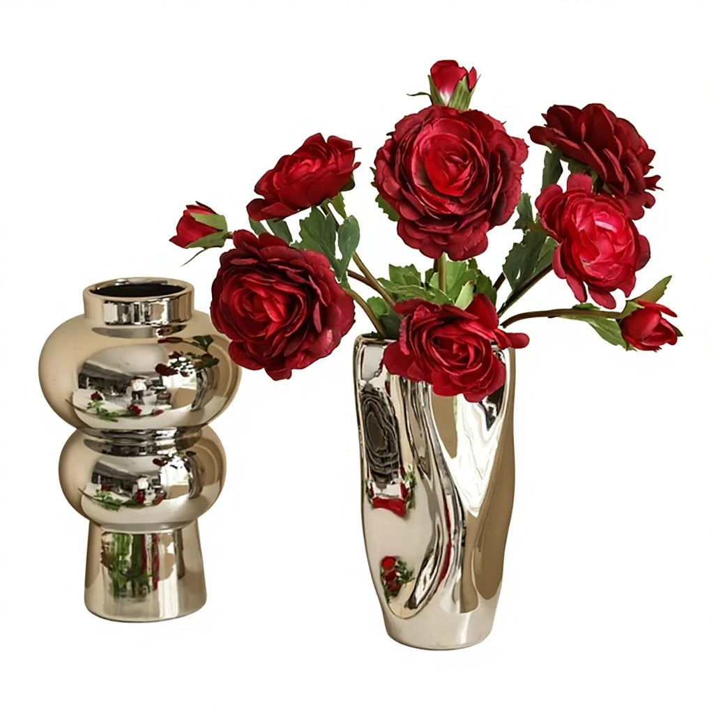 Nordic Silver Porcelain Vase Creative Classic Modern Flower Art Luxury Coffee Table & Garden Decoration Home Decor Gift Ideas
