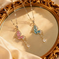 Collar De Acero Inoxidable Temperament Blue Butterfly Tassel Necklace Elegant Luxurious Necklace Stainless Chain Clavicle Chain