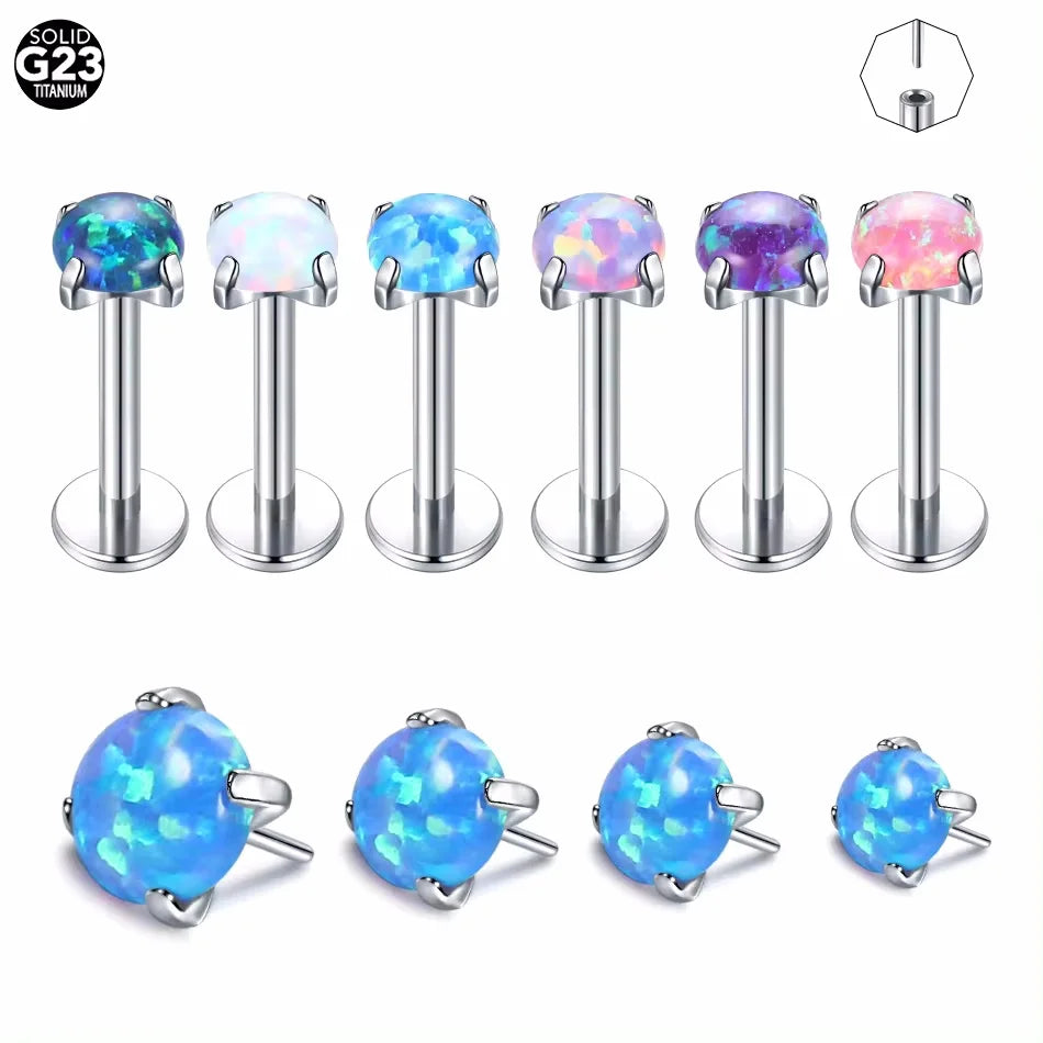 G23 Titanium Threadless Labret Monore Piercings Claw Opal Tragus Helix Stud Earrings Piercing Push-in Lip Stud Cartilage Jewelry