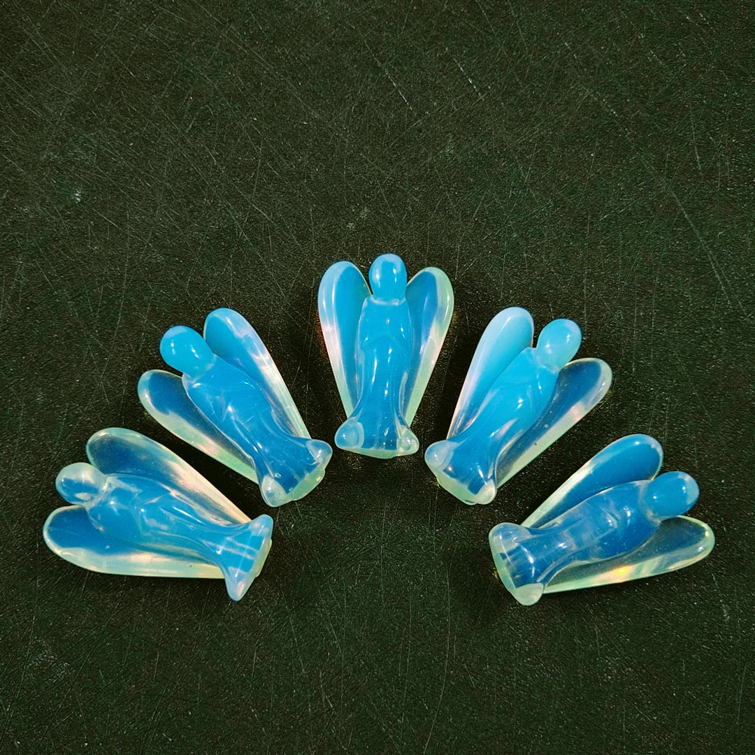 Huiying Bulk Wholesale 1.5 Inch Natural Carved Opalite Stone Mini Crystal Carving Angel Crafts