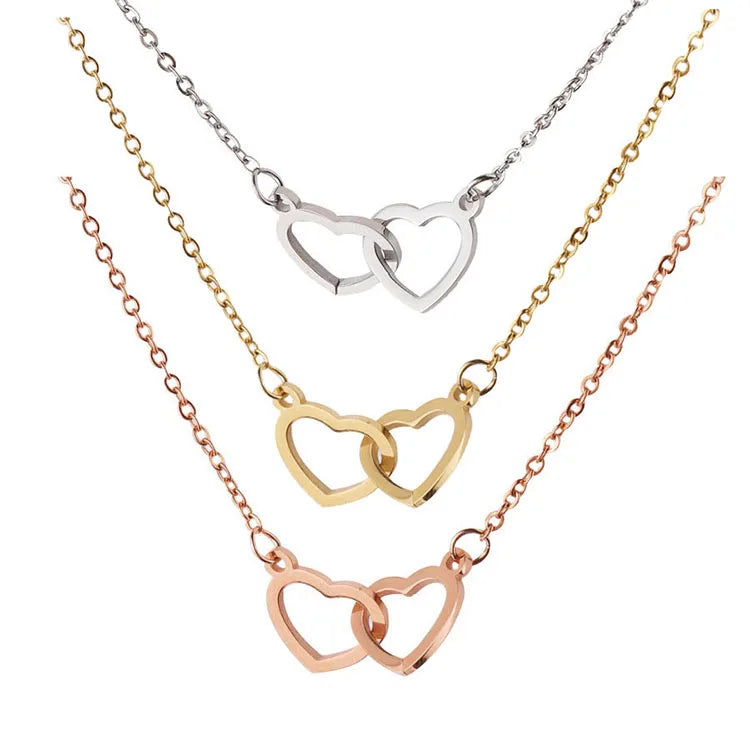 Valentine's Day Gift Jewelry for Women Stainless Steel Clavicle Chain Interlocking Heart Pendant Necklace