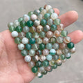 Simple Design Green Color Tone Flower Agate 8mm Natural Stone Beads Bracelet Gemstone Elastic Bracelet for Women