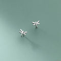 100 % 925 Sterling Silver Simple Mini Lovely Dragonfly Glossy Stud Earrings for Students Fine Jewelry