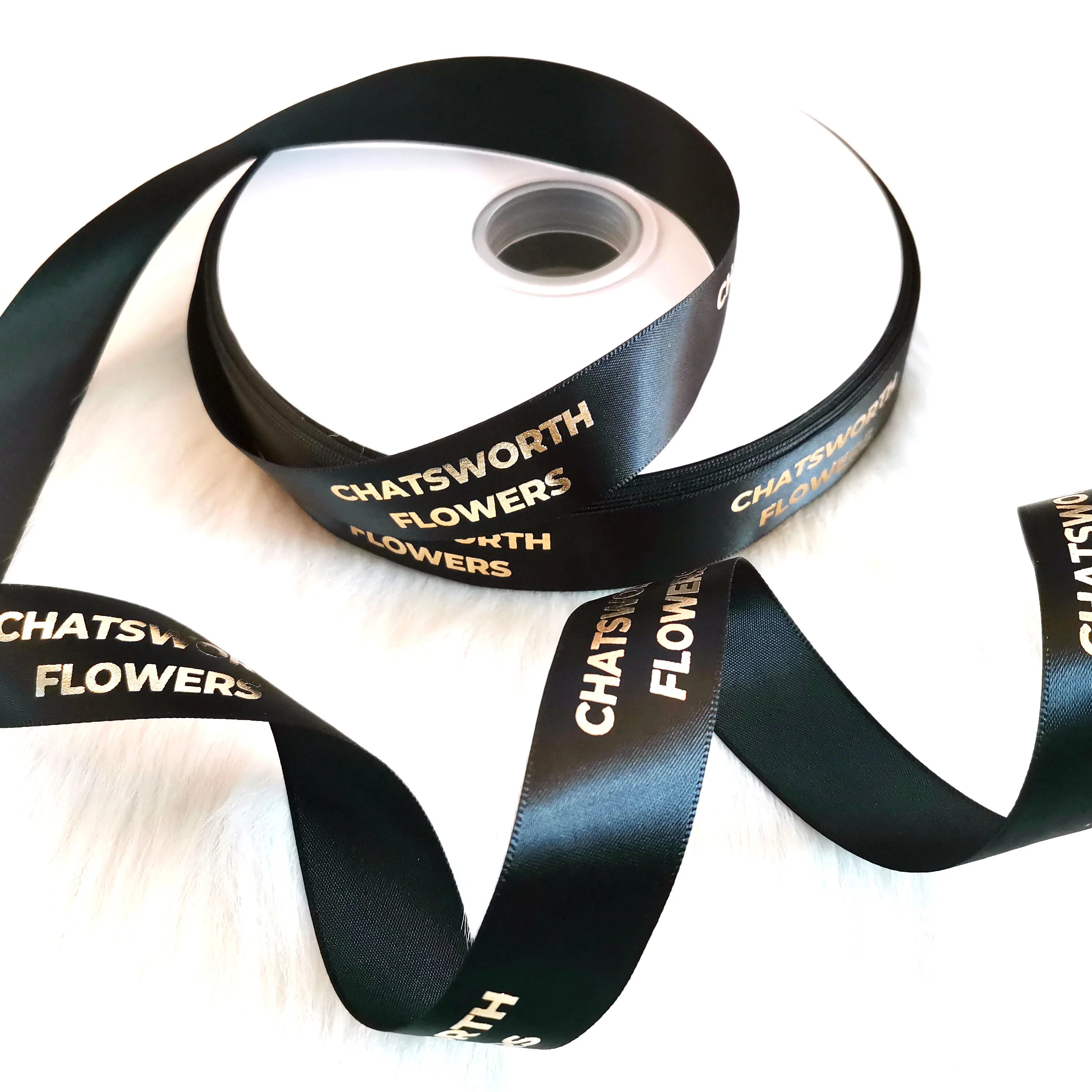Factory Wholesale 38mm Solid Color Gold Foil Printed Satin Ribbon Black and White Dance Ribbons Gift Ribbon
