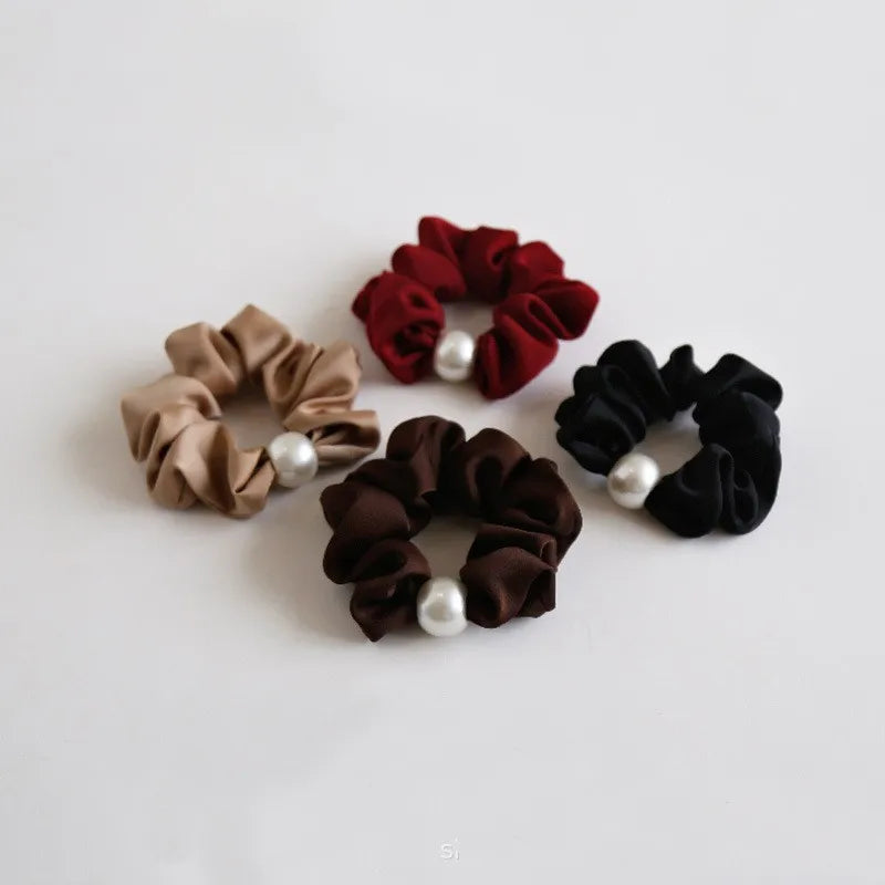 Fashion Trend Casual Women and Girl Cloth Hair Loop with Pearl Hot Small Fragrance Hair Rope Versatile Vintage Hair Accessories