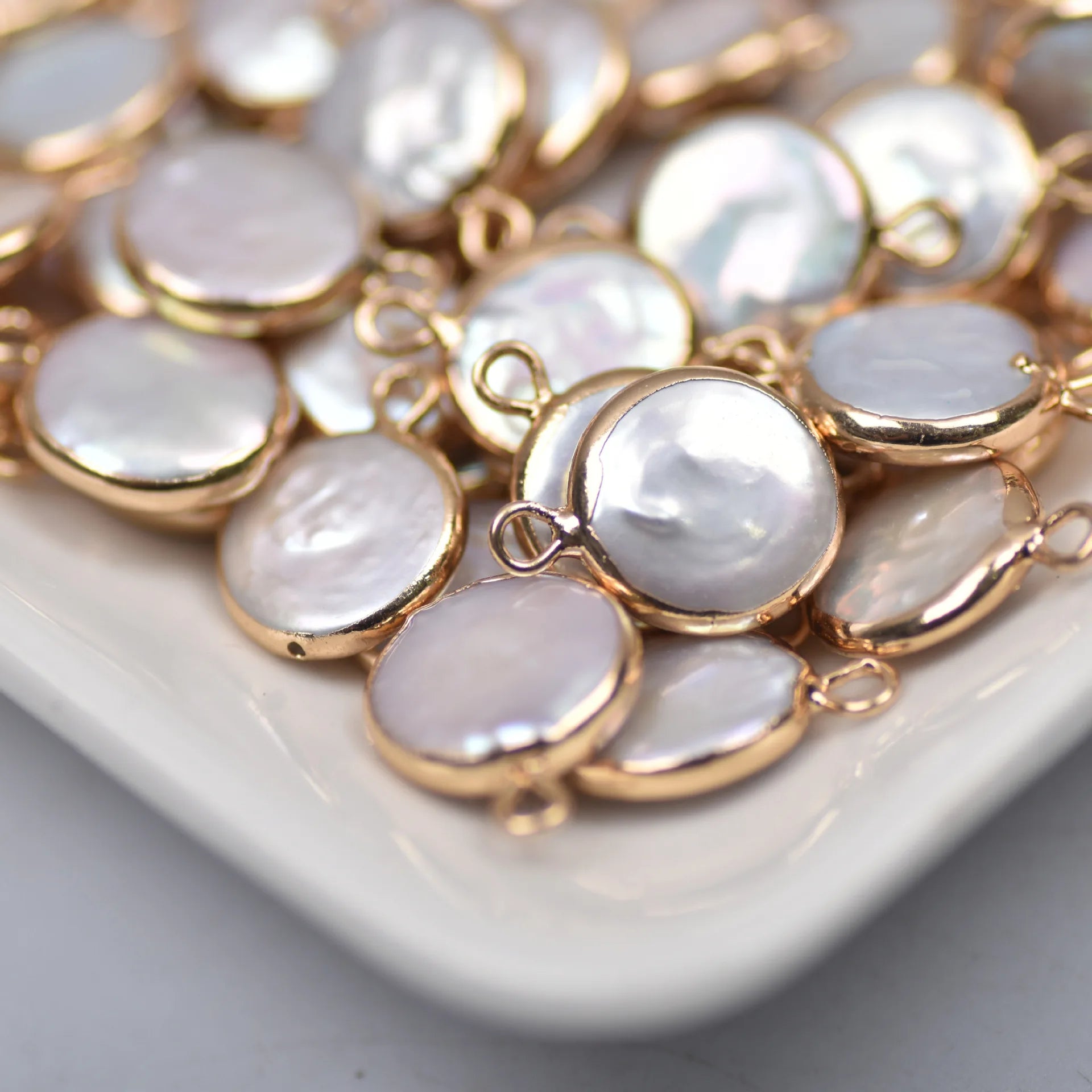 Natural 12mm Round Freshwater Pearl Connector Beaded Pearl Pendant for DIY Necklace Bracelet Earring Making Jewelry Accessories