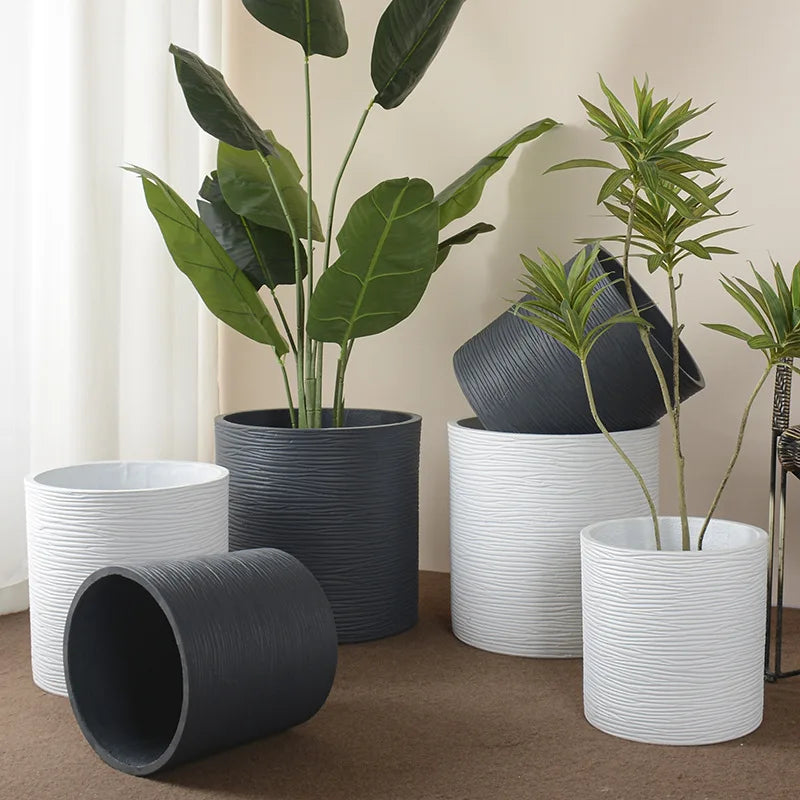 P46 Vintage Eclectic Cement Flower Pots Indoor Outdoor Heavy Plant Pot with Drainage Hole Round Concrete Planter