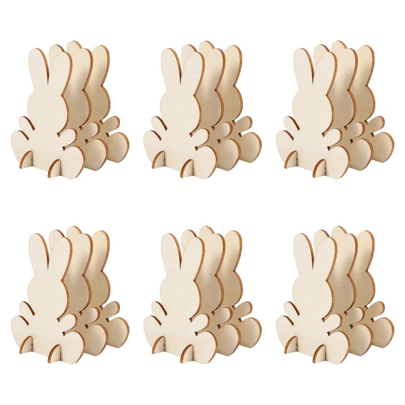 20 Pieces Wooden Bunny Ornament Easter Wood Crafts With Base for DIY