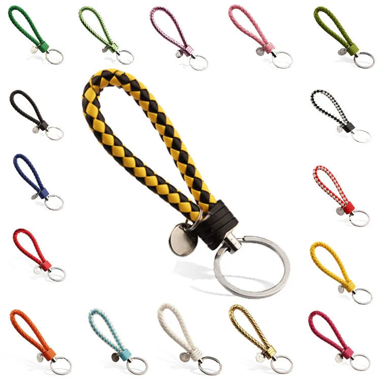 Woven Leather Rope Key Chain Hand-Woven Rope Metal Key Ring Automobile Leather Rope Event Gifts Creative Handmade Wholesale