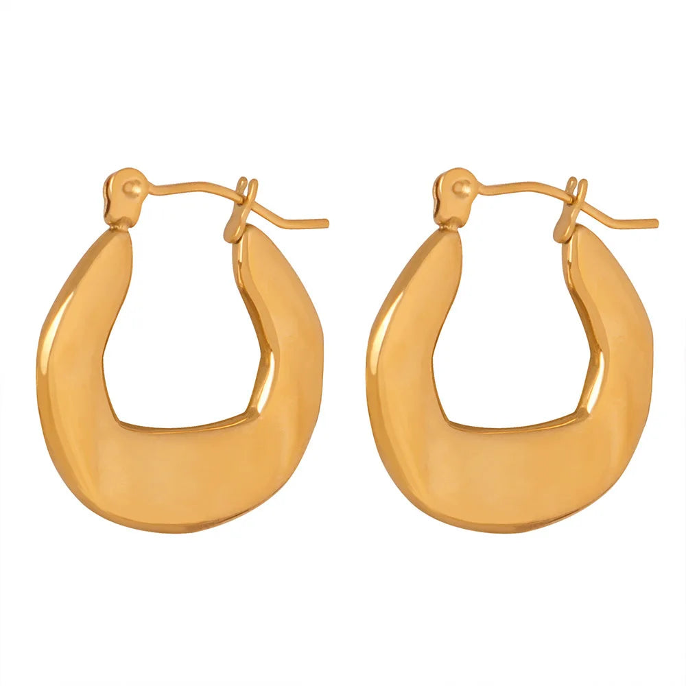 European and American Fashion Minority High Quality Ornament Geometric U-Shaped Stainless Steel Gold-Plated Glossy Cold Earrings