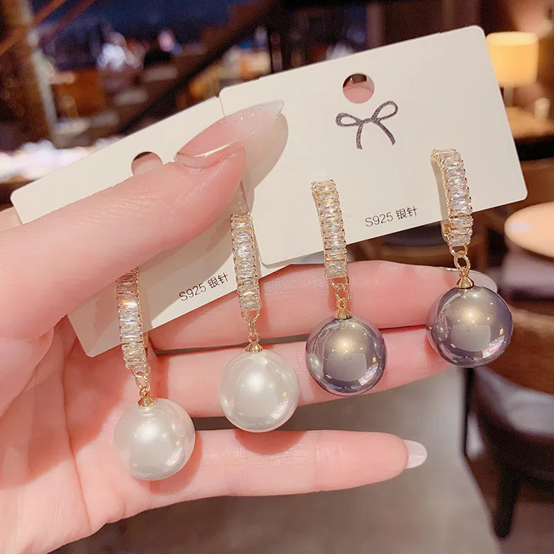 Dainty Vintage Women's Earrings S925 Sterling Silver Gold Plated Cubic Zirconia Pearl Pendant Hoop Brass Post Fixture Included