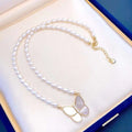 Elegant Women's 5-6mm Natural Freshwater Rice Pearl Gold Pendant Necklace Fritillaria Butterfly Trendy Wedding Engagement Party