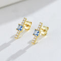 Minimalist Fashion Personalized S925 Sterling Silver Jewelry 14K Gold Plated Center Blue Square Zircon Bar Stud Earrings for Lad