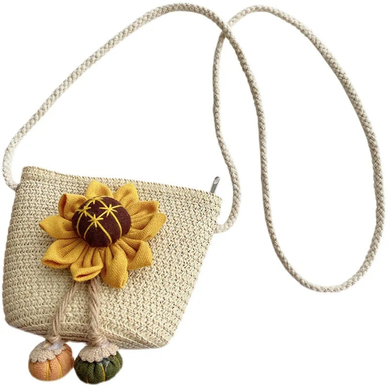 2026 Factory Designer Lovely Kids Toddler Bag Baby Coin Purse Flower Tote Handbag Messenger Single Shoulder Children Straw Bags