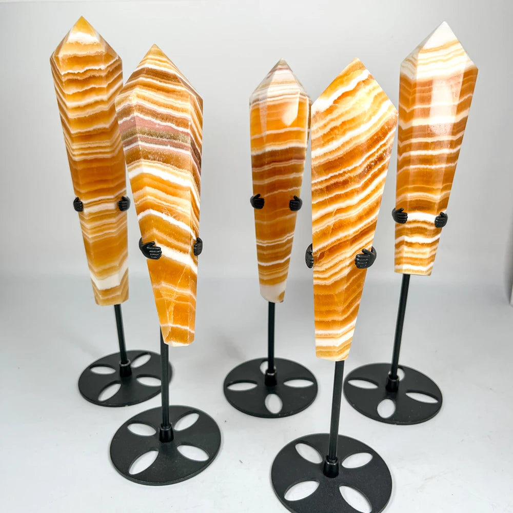 Wholesale Natural Crystals Healing Stones Yellow Calcite Wands Honey Calcite Tower Point Wand for FengShui