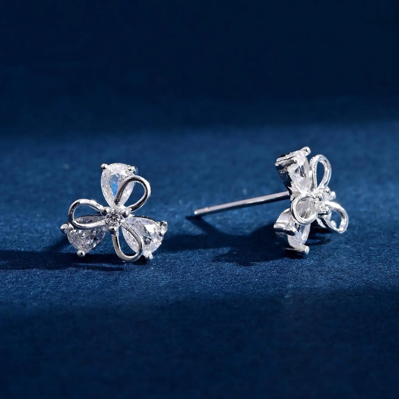 Wholesale Earrings Jewelry Rhodium Plated Cubic Zirconia Trefoil Clover Stud Earring 925 Sterling Silver Fine Jewelry Earrings