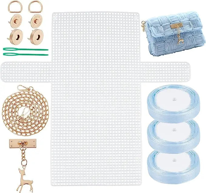 DIY Knitting Crochet Bags Kit Mesh Plastic Canvas Sheets Ribbon Set for DIY Craft Shoulder