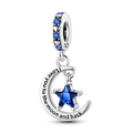 925 Sterling Silver Shining Star and Moon Pendant Charms Vintage Fine Pendants for Gifts and Zircon Jewelry