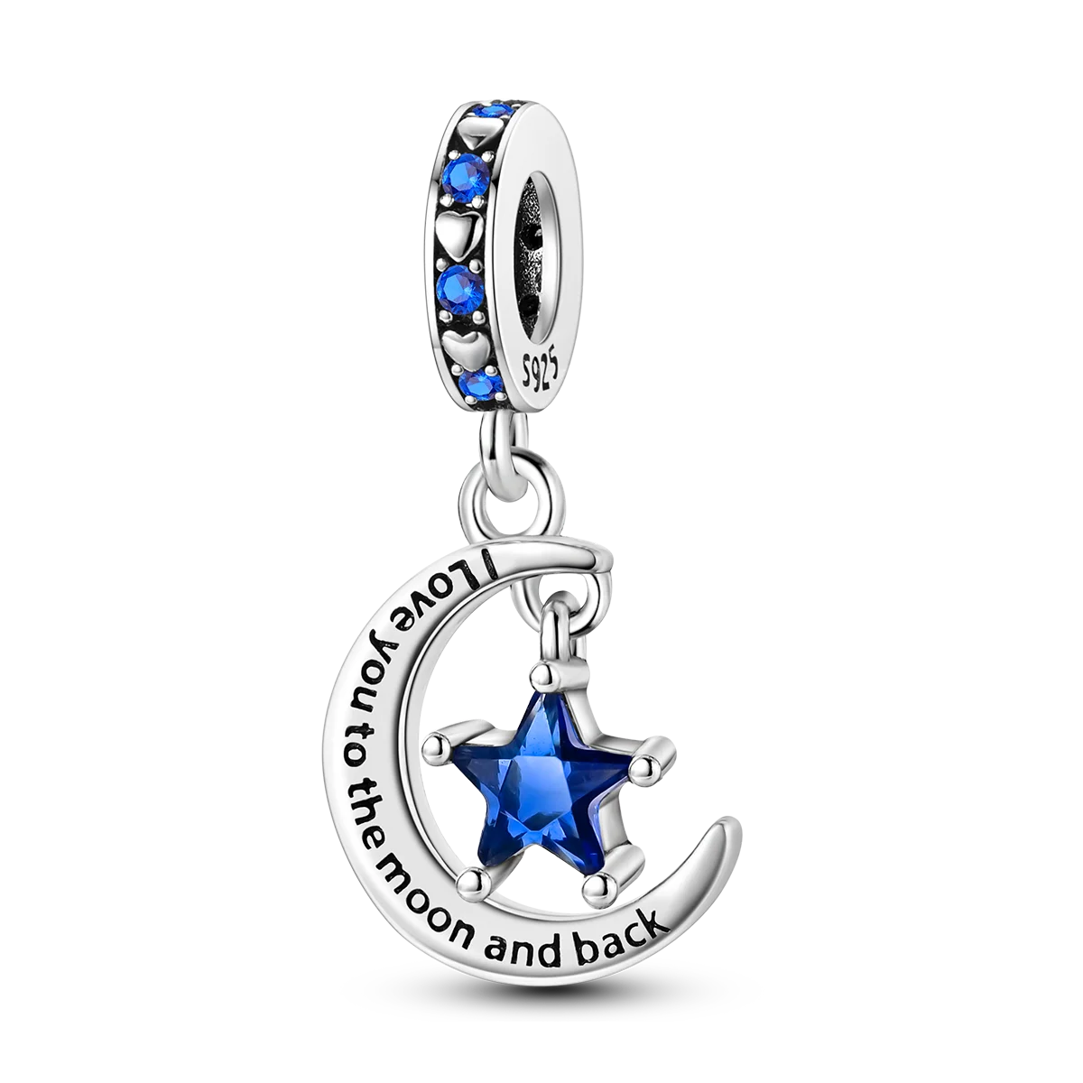 925 Sterling Silver Shining Star and Moon Pendant Charms Vintage Fine Pendants for Gifts and Zircon Jewelry