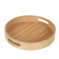 Jinnhome Wholesale Custom Solid Wood and Natural Fiber Non-Slip Surface Round Wooden Breakfast Serving Tray With Handles