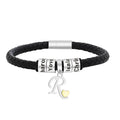 Bracelet Pulseira Black Leather Mens Bracelet 26 Initial Letter Charm Stainless Steel Custom Bracelet Wholesale